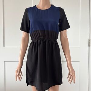 BCBGeneration Black Blue Zip Colorblock Short Sleeve Lightweight Mini Dress XXS